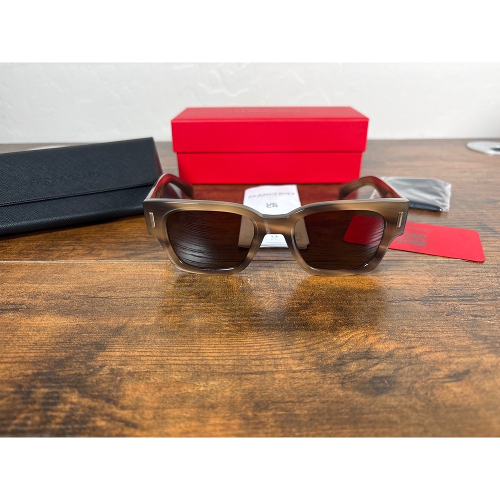 Salvatore Ferragamo SF201S Square Sunglasses Khaki Brown Wood Grain Italy